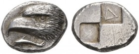 CLASSICAL COINS 
 PAPHLAGONIA 
 SINOPE 
 Drachm, about 425-410 BC. AR 6.11 g. Head of eagle l., below, dolphin l. Rev. Two plain and two incuse loz...