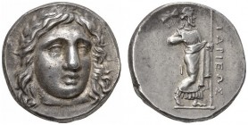 CLASSICAL COINS 
 SATRAPS OF CARIA 
 HIDRIEUS, satrap 351-344 BC. Tetradrachm. AR 15.28 g. Facing, laureate head of Apollo, slightly turned to the r...
