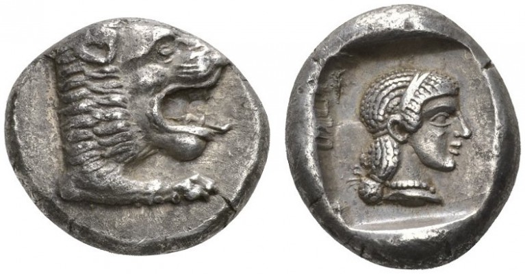 CLASSICAL COINS 
 CARIA 
 CNIDUS 
 Drachm, about 449-440 BC. AR 6.16 g. Forep...