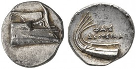 CLASSICAL COINS 
 LYCIAN CITIES 
 PHASELIS 
 Stater, about 250-150 BC. AR 9.84 g. Prow of ship r. Rev. FAS Stern of ship l., above, AKOUSILA. Not i...