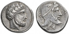 CLASSICAL COINS 
 CILICIA 
 NAGIDUS 
 Under Tiribazos , satrap 386-389 BC. Stater. AR 9.85 g. Bearded head of Dionysos r., crowned with ivy. Rev. H...