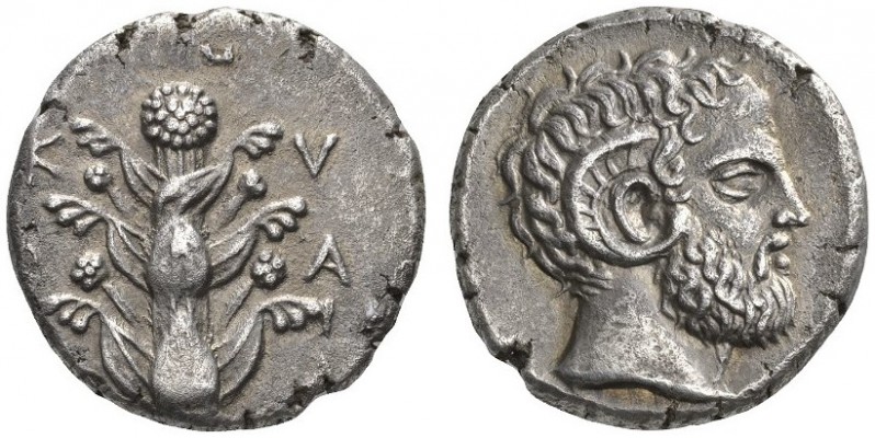 CLASSICAL COINS 
 CYRENAICA 
 CYRENE 
 Tetradrachm, about 400-370 BC. AR 13.1...