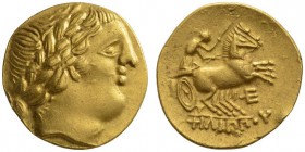 CELTIC COINS 
 FRANCE 
 THE SOUTHWEST. Stater, gold, type of Philip II of Macedonia , 3rd-2nd c. BC. AV 8.53 g. Laureate head of Apollo r. Rev. FILI...
