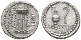 ROMAN COINS 
 IMPERATORIAL COINAGE 
 C. Cassius, imp. and Lentulus Spinther. Denarius, 43-42 BC. AR 3.86 g. C.CASSI - IMP Tripod sur­mounted by cort...