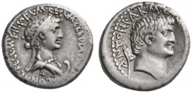 ROMAN COINS 
 IMPERATORIAL COINAGE 
 Mark Antony with Cleopatra . Denarius, mint moving with M. Antony, about 32 BC. AR 3.78 g. ANTONI. ARMENIA. DEV...