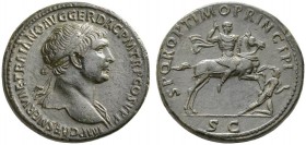 ROMAN COINS 
 ROMAN EMPIRE 
 TRAIANUS, 98-117. Sestertius, about 103-111. AE 27.22 g. IMP CAES NERVAE TRAIANO AVG GER DAC PM TR P COS V PP Laureate ...