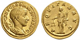 ROMAN COINS 
 ROMAN EMPIRE 
 GORDIANUS III PIUS, 238-244. Aureus, 240. AV 4.96 g. IMP CAES GORDIANVS PIVS AVG Laureate, draped and cuirassed bust r....