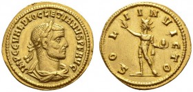 ROMAN COINS 
 ROMAN EMPIRE 
 DIOCLETIANUS, 284-305. Aureus, Cyzicus , about 284-286. AV 4.61 g. IMP CC VAL DIOCLETIANVS PF AVG Laureate, draped and ...