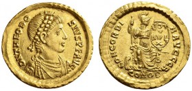 ROMAN COINS 
 ROMAN EMPIRE 
 THEODOSIUS I, 379-395. Solidus, Constantinople , 383-388. AV 4.47 g. DN THEODO – SIVS PF AVG Draped, cuirassed bust r. ...