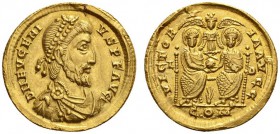 ROMAN COINS 
 ROMAN EMPIRE 
 EUGENIUS, 392-394. Solidus, Lugdunum . AV 4.40 g. DN EVGENI - VS PF AVG Diademed, draped and cuirassed bust r. Rev. VIC...
