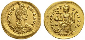 LATE ROMAN AND BYZANTINE COINS 
 AELIA PULCHERIA, sister of Theodosius II, 414-453. Solidus, Constantinople , 442-443. AV 4.46 g. AEL PVLCH - ERIA AV...