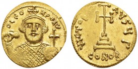 LATE ROMAN AND BYZANTINE COINS 
 LEONTIUS, 695-698. Solidus. AV 4.48 g. D LЄO - N PЄ AV Crowned, bearded bust facing, wearing loros, holding akakia i...