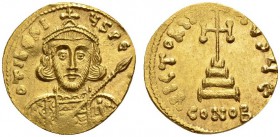 LATE ROMAN AND BYZANTINE COINS 
 TIBERIUS III, 698-705. Solidus, 698. AV 4.41 g. D TIbЄRI - YS PЄ-AV Cuirassed, crowned and bearded bust facing, hold...