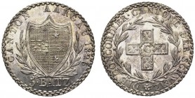 SCHWEIZER MÜNZEN & MEDAILLEN 
 AARGAU, KANTON 
 5 Batzen 1826. HMZ 2­22j. 4,37 g.
 Prachtexemplar in FDC