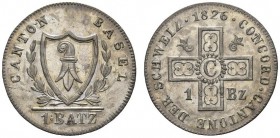 SCHWEIZER MÜNZEN & MEDAILLEN 
 BASEL, KANTON 
 1 Batzen 1826. Variante mit spitzem Wappen. HMZ 2­111h. 2,77 g.
 FDC