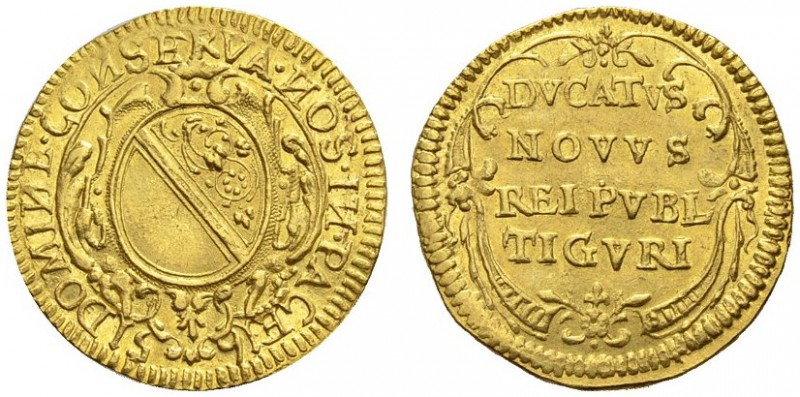 SCHWEIZER MÜNZEN & MEDAILLEN 
 ZÜRICH, STADT 
 Dukat 1651. DOMINE CONSERVA NOS...