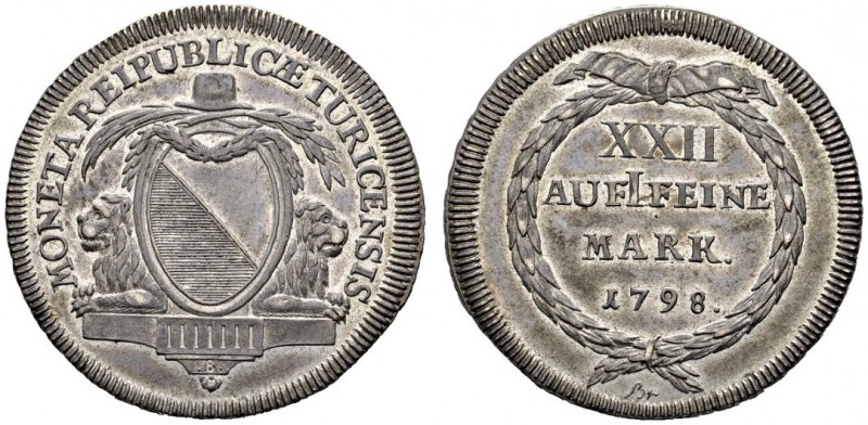SCHWEIZER MÜNZEN & MEDAILLEN 
 ZÜRICH, STADT 
 1/2 Taler 1798. HMZ 2­1165ttt. ...
