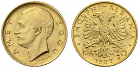 EUROPEAN COINS & MEDALS 
 ALBANIEN 
 REPUBLIK/KÖNIGREICH 
 Amet Zogu I., 1925-1928-1939. 10 Franga Ari 1927. Fr. 3; Schl. 15. 3,20 g.
 GOLD. Vorzü...
