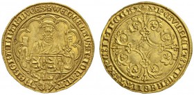 EUROPEAN COINS & MEDALS 
 BELGIEN 
 BRABANT 
 Jeanne & Wenceslas, 1355-1383. Pieter d'or s.d. WENCELAVS IOHANA DEI GRA BRAB DVCES. Brustbild Petri ...