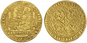 EUROPEAN COINS & MEDALS 
 BELGIEN 
 FLANDERN 
 Louis de Male, 1346-1384. Lion d'or o.J., Gent. Behelmter Löwe sitzt nach links in gotischer Archite...