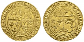 EUROPEAN COINS & MEDALS 
 FRANCE 
 ROYAUME 
 Henri VI d.Angleterre, 1422-1453. Salut d'or s.d. (2ème émission, 6 septembre 1423), Paris. HENRICUS D...