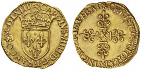 EUROPEAN COINS & MEDALS 
 FRANCE 
 ROYAUME 
 Charles IX, 1560-1574. Ecu d'or 1564 K, Bordeaux. Duplessy 1057; Fr. 378. 3,39 g.
 OR. TTB