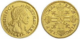 EUROPEAN COINS & MEDALS 
 FRANCE 
 ROYAUME 
 Charles IX, 1560-1574. Louis XIII, 1610-1643. Louis d'or 1642. Fr. 410. 6,75 g.
 OR. TTB