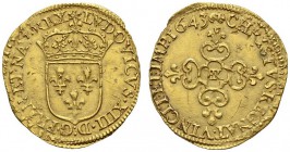 EUROPEAN COINS & MEDALS 
 FRANCE 
 ROYAUME 
 Charles IX, 1560-1574. Ecu d'or au marteau 1643 AR, Arras. LVDOVICVS XIII D G FRAN ET NAV REX. Ecu de ...
