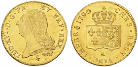 EUROPEAN COINS & MEDALS 
 FRANCE 
 ROYAUME 
 Louis XVI, 1774-1793. Double Louis d'or 1790 A, Paris. LUD XVI D G FR ET NAV REX. Tête nue du Roi 