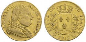 EUROPEAN COINS & MEDALS 
 FRANCE 
 ROYAUME 
 Louis XVIII, 1814, 1815-1824. 20 Francs 1815, London. Gadoury 1027; Schl. 119; Fr. 531. 6,44 g.
 OR. ...