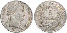 EUROPEAN COINS & MEDALS 
 FRANCE 
 PREMIER EMPIRE 
 Napoléon Ier, 1804-1814/1815. 5 Francs 1812 U, Turin. NAPOLEON EMPEREUR. Tête laurée 