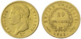 EUROPEAN COINS & MEDALS 
 FRANCE 
 PREMIER EMPIRE 
 Napoléon Ier, 1804-1814/1815. 20 Francs 1813, Utrecht. Fr. 521; Gadoury 1025; Schl. 196. 6,42 g...