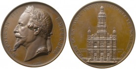 EUROPEAN COINS & MEDALS 
 FRANCE 
 SECOND EMPIRE, 1852-1870. 
 Napoléon III, 1852-1870. Médaille de bronze 1869. 76 mm; 227 g. Page/Divo 569.
 Qua...