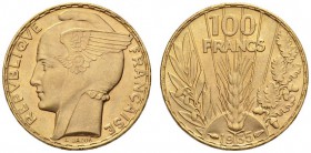 EUROPEAN COINS & MEDALS 
 FRANCE 
 TROISIEME REPUBLIQUE, 1870-1940. 
 100 Francs 1935, Paris. Fr. 598; Gadoury 1148. 6,55 g.
 Rare dans cette qual...