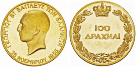 EUROPEAN COINS & MEDALS 
 GRIECHENLAND 
 George II., 2. Regierung, 1935-1947. 100 Drachmai 1935, Birmingham. Kopfbild des Königs links // Wertangabe...