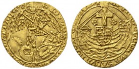 EUROPEAN COINS & MEDALS 
 CHOICE COLLECTION OF ENGLISH GOLD COINS 
 Edward V, 1483. Angel n.d., London. Initial mark sun and rose. EDWARD DI GRA REX...