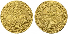 EUROPEAN COINS & MEDALS 
 CHOICE COLLECTION OF ENGLISH GOLD COINS 
 Henry VIII, 1509-1547. Angel n.d. (1509-1526), London. Initial mark portcullis. ...