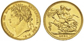 EUROPEAN COINS & MEDALS 
 CHOICE COLLECTION OF ENGLISH GOLD COINS 
 George IV, 1820-1830. Sovereign 1821. Fr. 376; Spink 3800. 7,97 g.
 GOLD. Extre...