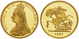 EUROPEAN COINS & MEDALS 
 CHOICE COLLECTION OF ENGLISH GOLD COINS 
 Victoria, 1837-1901. 5 Pounds 1887, London. VICTORIA D G BRITT REG F D. Jubilee ...