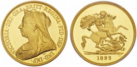 EUROPEAN COINS & MEDALS 
 CHOICE COLLECTION OF ENGLISH GOLD COINS 
 Victoria, 1837-1901. 5 Pounds 1893, London. VICTORIA DEI GRA BRITT REGINA FID DE...