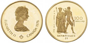 EUROPEAN COINS & MEDALS 
 CHOICE COLLECTION OF ENGLISH GOLD COINS 
 Elizabeth II, since 1952. 100 Dollars 1976. Canada. Montreal olympics. Fr. 7; K....