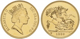 EUROPEAN COINS & MEDALS 
 CHOICE COLLECTION OF ENGLISH GOLD COINS 
 Elizabeth II, since 1952. 5 Pounds 1986. Fr. 422; K./M. 945. 39,94 g.
 GOLD. 7'...