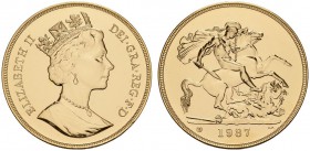 EUROPEAN COINS & MEDALS 
 CHOICE COLLECTION OF ENGLISH GOLD COINS 
 Elizabeth II, since 1952. 5 Pounds 1987. Fr. 422; K./M. 949. 39,94 g.
 GOLD. 10...
