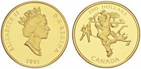 EUROPEAN COINS & MEDALS 
 CHOICE COLLECTION OF ENGLISH GOLD COINS 
 Elizabeth II, since 1952. 200 Dollars 1991. Canada. Ice Hockey. Fr. 24; K./M. 20...