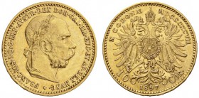HABSBURGISCHE ERBLANDE- ÖSTERREICH 
 KAISERREICH ÖSTERREICH 
 Franz Joseph I., 1848-1916. 10 Kronen 1897, Wien. Fr. 506; J. 378; K./M. 2805. 3,37 g....