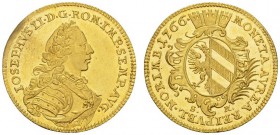 DEUTSCHE MÜNZEN UND MEDAILLEN 
 NÜRNBERG 
 STADT 
 Dukat 1766. Mit Titel Josefs II. Fr. 1911; Kellner 80. 3,50 g.
 GOLD. Schürfspur am Rd., ansons...