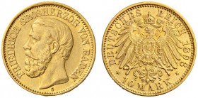 SAMMLUNG REICHSGOLD 
 BADEN 
 Friedrich I., 1852-1907. 10 Mark 1893 G. Fr. 3757; J. 188; K./M. 267. 3,94 g.
 GOLD. Fast vorzüglich