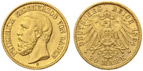 SAMMLUNG REICHSGOLD 
 BADEN 
 Friedrich I., 1852-1907. 20 Mark 1894 G. Fr. 3754; J. 189; K./M. 270. 7,94 g.
 GOLD. Vorzüglich