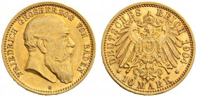SAMMLUNG REICHSGOLD 
 BADEN 
 Friedrich I., 1852-1907. 10 Mark 1904 G. Fr. 3758; J. 190; K./M. 275. 3,98 g.
 GOLD. Vorzüglich