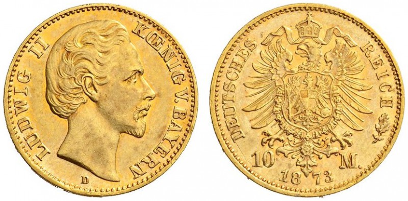 SAMMLUNG REICHSGOLD 
 BAYERN 
 Ludwig II., 1864-1886. 10 Mark 1873 D. Fr. 3764...